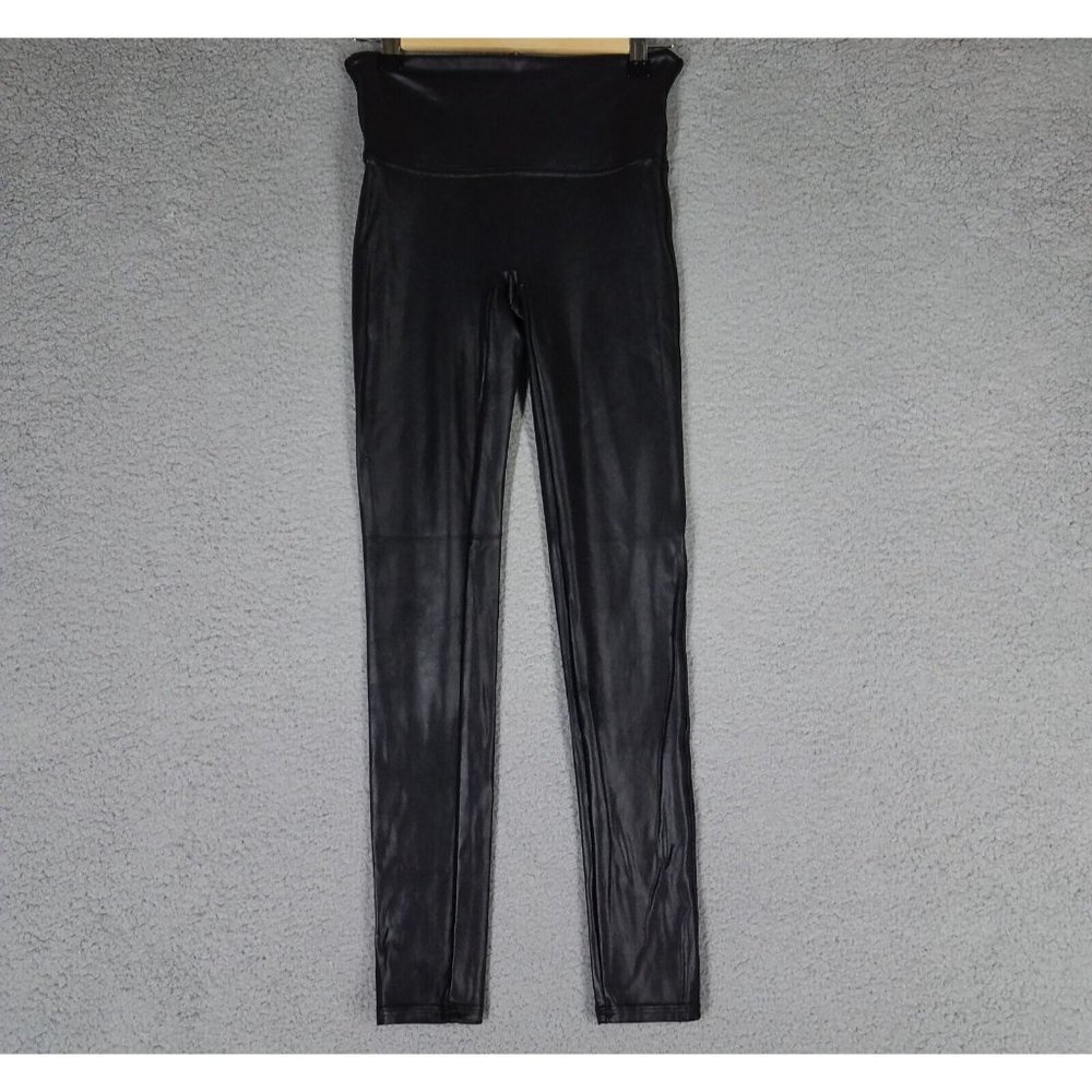 Spanx Leggings Women's Medium Black Faux Leather Shiny Slimming Comfort Stretch